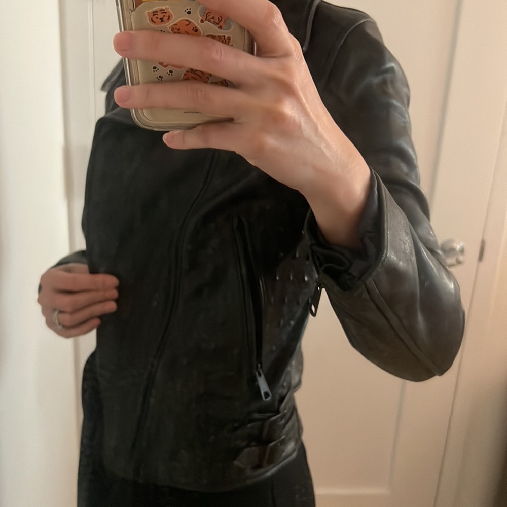 Black Genuine leather moto jacket - Picture 3 of 14